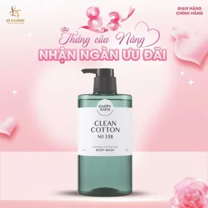 Sữa Tắm Happy Bath Clean Cotton Giúp Da Ẩm Mịn Trắng Sáng, Hỗ Trợ Làm Chậm Lão Hóa 910ML
