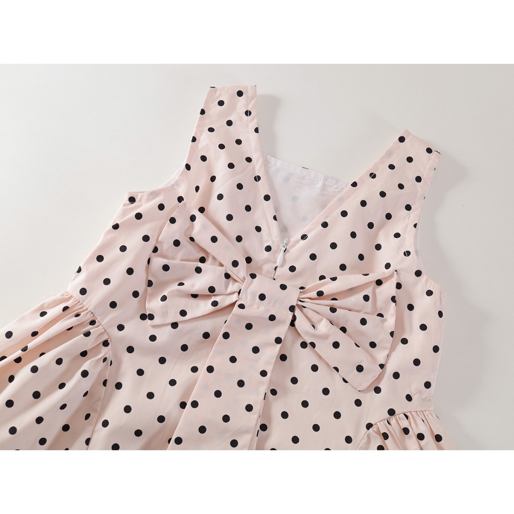 Váy Cho Bé Gái, Váy Sát Nách Dáng Suông Họa Tiết Chấm Bi Chất Liệu Cotton Thoáng Mát