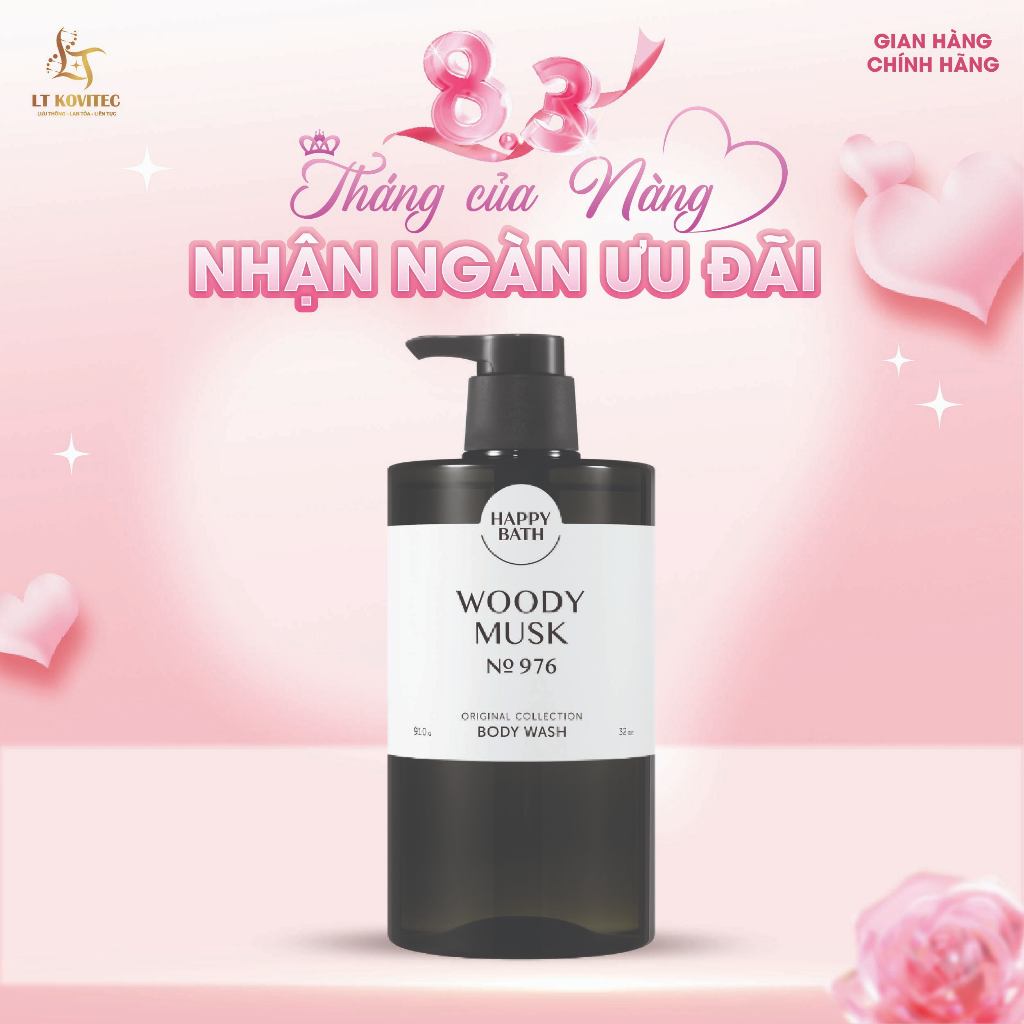[No.976] Sữa Tắm Happy Bath Lưu Hương Lâu 910g, Hương Gỗ Ấm Áp Pha Xạ Hương Sang Trọng Quyến Rũ