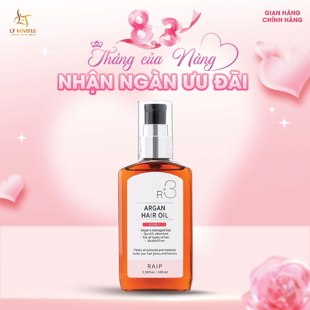 [HÀNG CHÍNH HÃNG] Tinh Dầu Dưỡng Tóc Raip R3 Argan Hair Oil Lovely Hương Hoa Nhài Thơm Ngọt 100ml