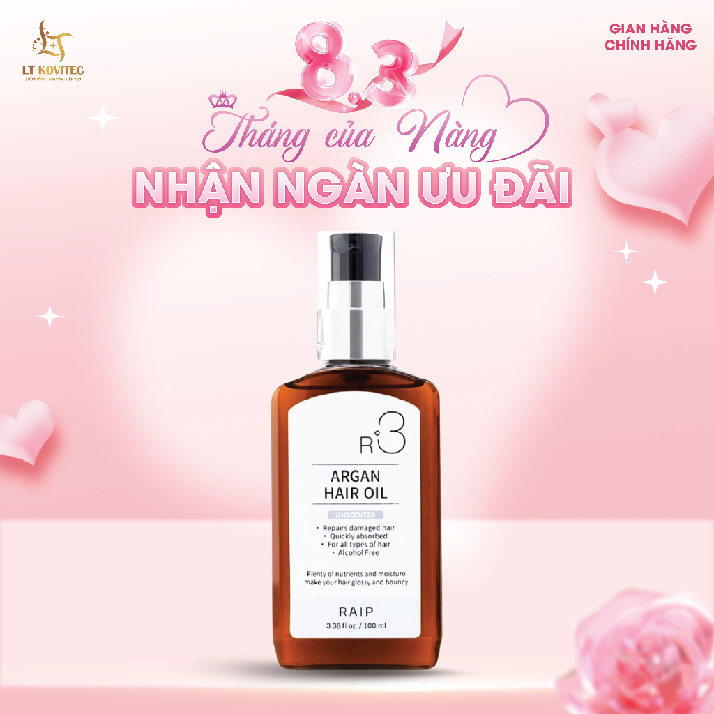 [ HÀNG CHÍNH HÃNG] Tinh Dầu Dưỡng Tóc Raip R3 Argan Hair Oil 100ml Bản Không Mùi Unscented Bóng Mượt