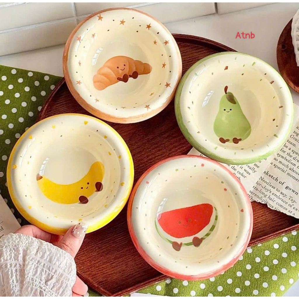 Set 4 Bát Sứ Chấm Nước Chấm Hoạ Tiết Trái Cây Dễ Thương – Chén Nước Mắm Mini Trang Trí Bàn Ăn