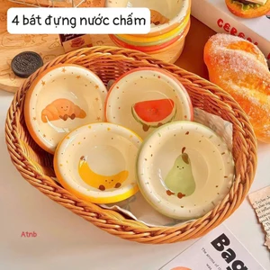 Set 4 Bát Sứ Chấm Nước Chấm Hoạ Tiết Trái Cây Dễ Thương – Chén Nước Mắm Mini Trang Trí Bàn Ăn