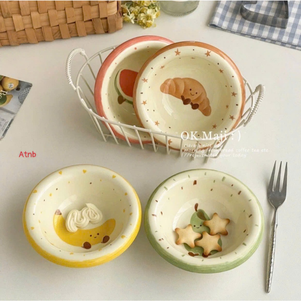 Set 4 Bát Sứ Chấm Nước Chấm Hoạ Tiết Trái Cây Dễ Thương – Chén Nước Mắm Mini Trang Trí Bàn Ăn