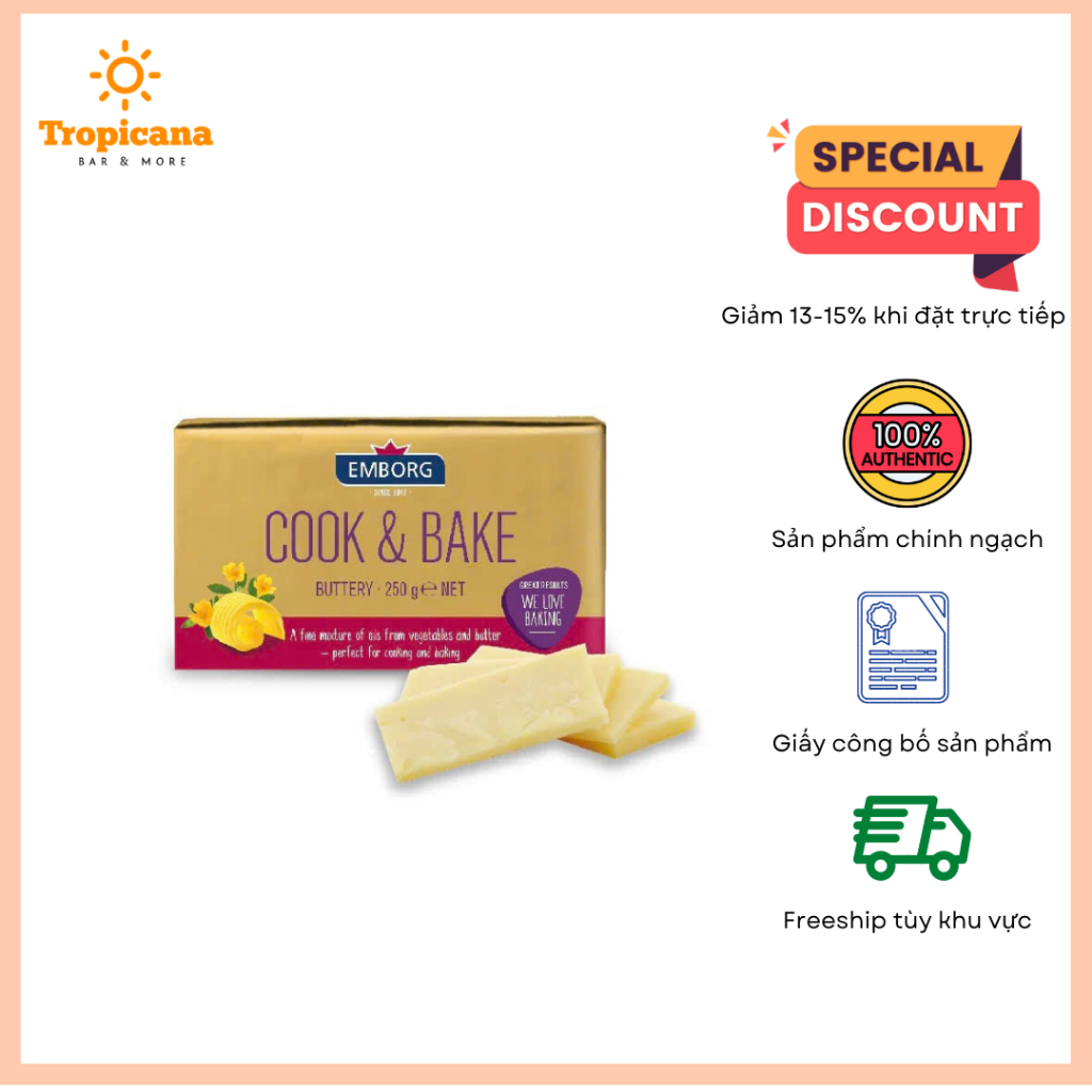 Bơ lạt Cook&Bake Emborg - Gói 200Gr | Shopee Việt Nam