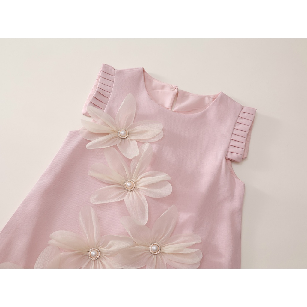 Váy Cho Bé Gái, Váy Sát Nách Thiết Kế Tiểu Thư Họa Tiết Hoa Nổi 3D Sang Chảnh Chất Liệu Cotton