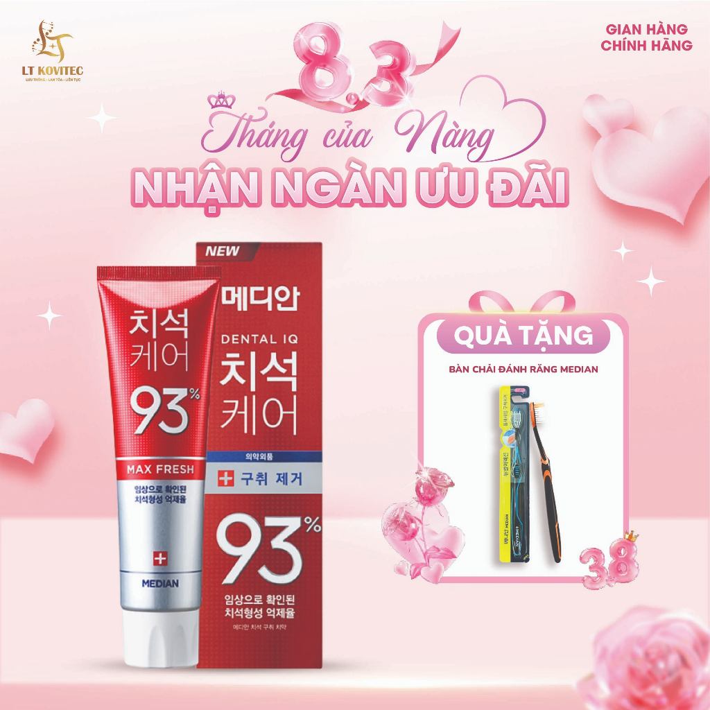 Kem đánh răng Median IQ 93% Tartar BadBreath Toothpaste 120g ( màu đỏ) cải thiện hơi thở thơm mát