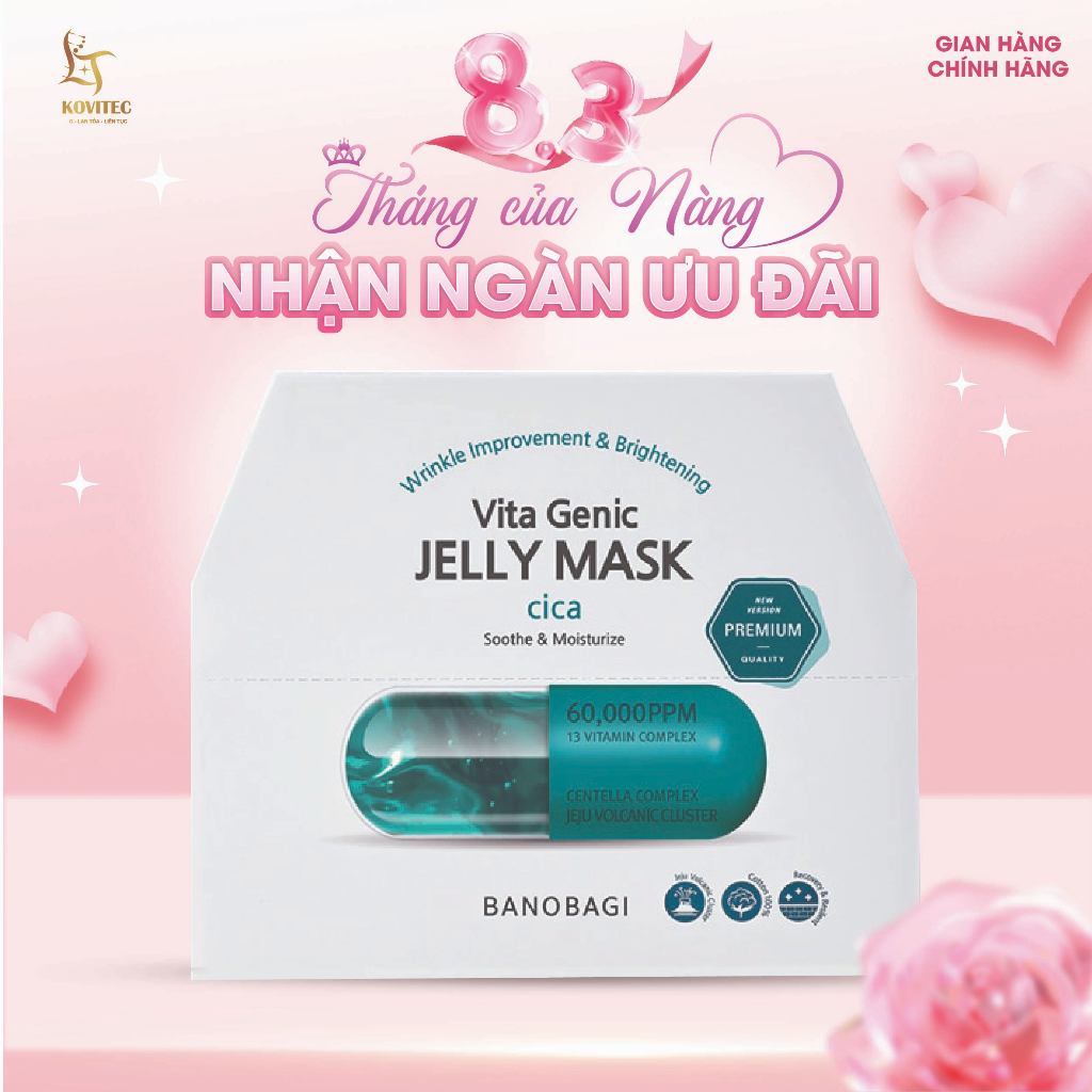 COMBO 10 Miếng Mặt nạ Banobagi Vita dưỡng trắng premium Genic Jelly Mask Cica (Xanh Ngọc) Bổ Sung Vitamin 30ml