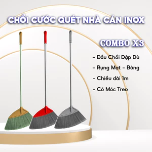 𝗖𝗢𝗠𝗕𝗢 3 Chổi Cước Quét Nhà Cán, Cước Không Rụng, Cán Cầm inox, Quét Sạch Mọi Nơi