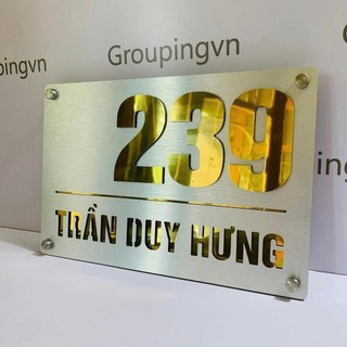 Bảng, Biển số nhà, số phòng, biệt thự, chung cư, Màu xước bạc + Alu vàng gương