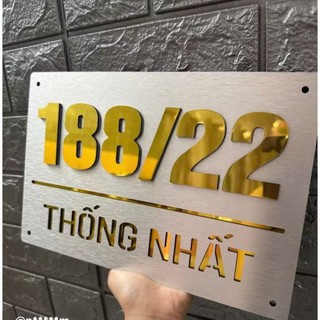 Bảng, Biển số nhà, số phòng, biệt thự, chung cư, Màu xước bạc + Alu vàng gương