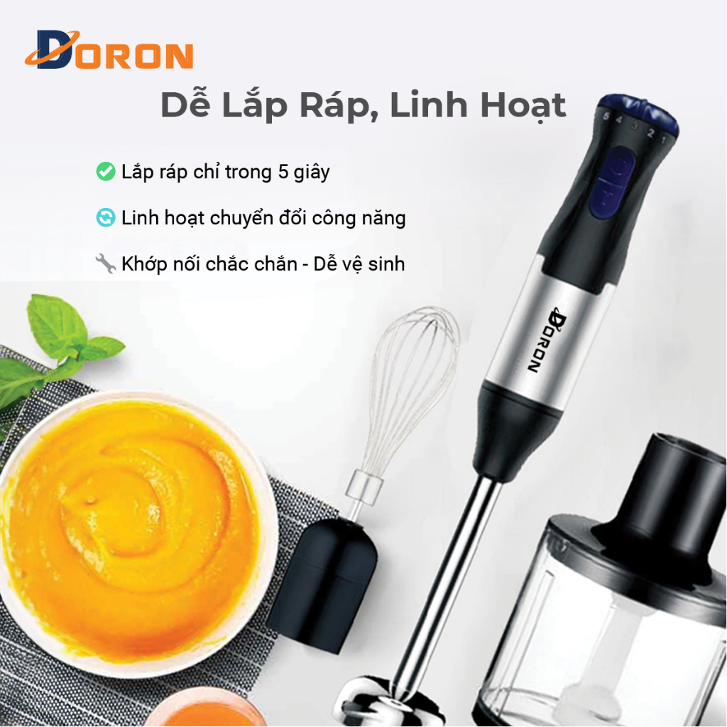 Máy xay sinh tố, bộ máy xay cầm tay DORON 1000W công suất cao, xay thực phẩm nhanh chóng