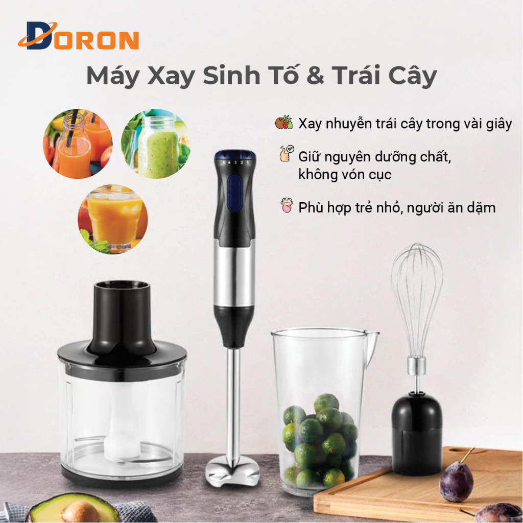 Máy xay sinh tố, bộ máy xay cầm tay DORON 1000W công suất cao, xay thực phẩm nhanh chóng