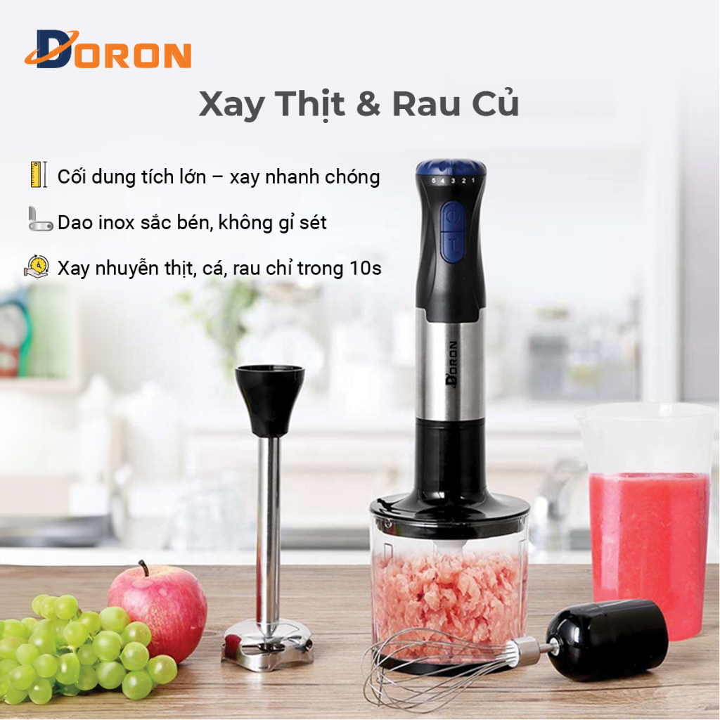 Máy xay sinh tố, bộ máy xay cầm tay DORON 1000W công suất cao, xay thực phẩm nhanh chóng