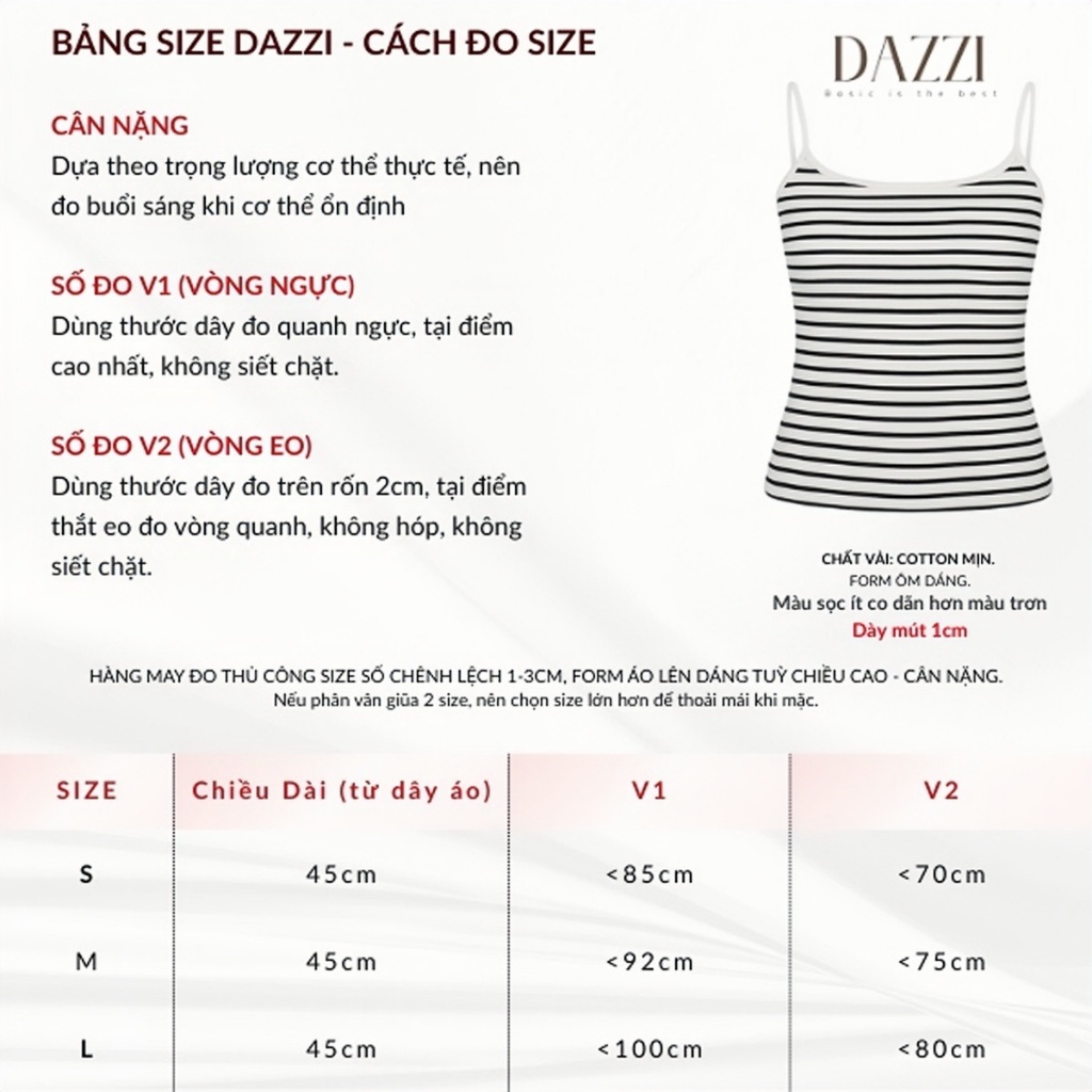 [SC] [KÈM MÚT] Áo hai dây nữ basic ôm dáng chất thun cotton mịn tôn dáng DAZZI Women A057