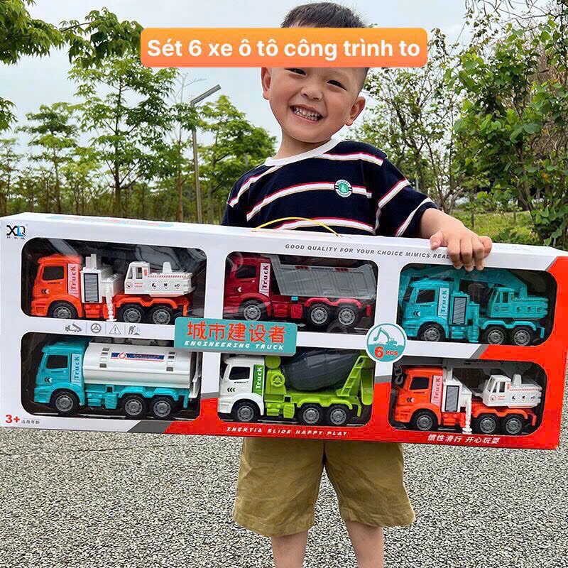 Đồ Chơi Hộp 6 Xe Siêu To Quân Sự Cảnh Sát Quân Sự Cỡ Lớn Cho Bé, Mô Hình Chân Thực