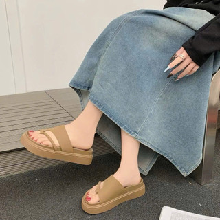 Dép Sandal Nữ Đế Cao 4cm Quai Ngang Thời Trang Hàn Quốc Đi Êm Chân