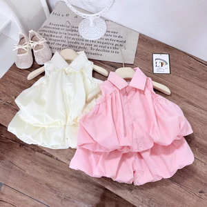 sét áo sát nách cổ trụ dáng bí kèm c.váy phồng xinh hai lớp bé gái xinh 8-30kg