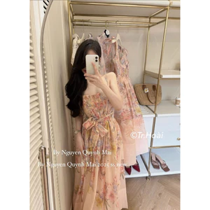 Đầm 2 dây maxi hoa thắt dây eo Thảo Hàn