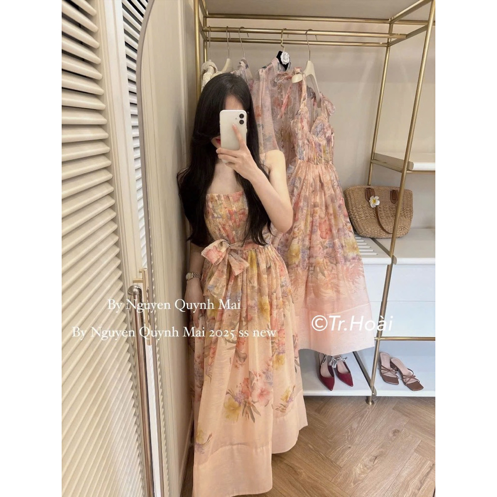 Đầm 2 dây maxi hoa thắt dây eo Thảo Hàn