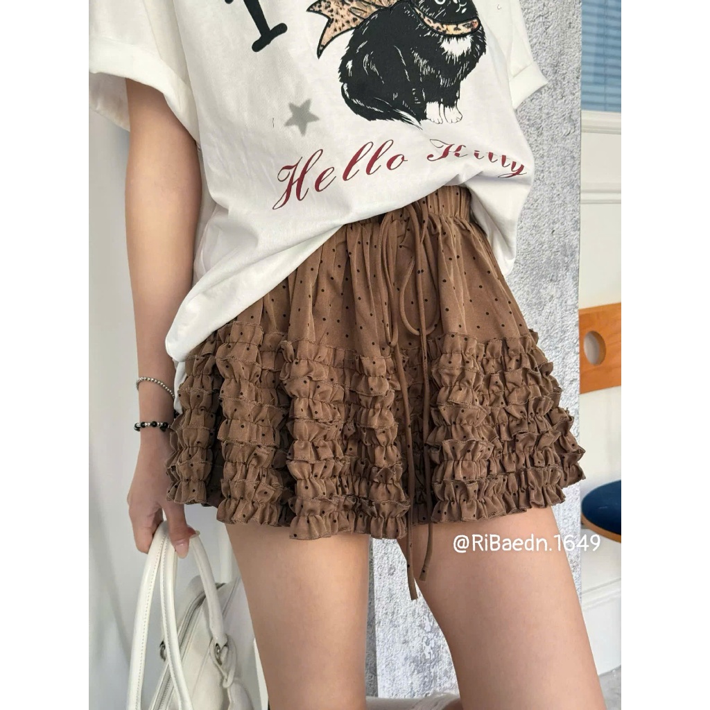 Chân Váy Chấm Bi Joolate Viền Bèo Vintage Dáng Ngắn Có Quần Bảo Hộ – Váy Xếp Ly Ulzzang Nữ Tính Dễ Thương 1649