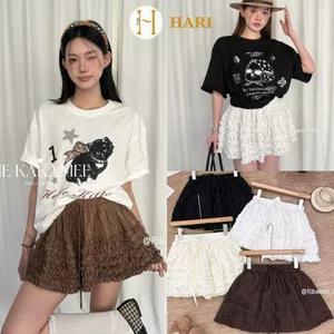 Chân Váy chấm bi Hari phối viền bèo Vintage Dáng Ngắn Có Quần Bảo Hộ 1649