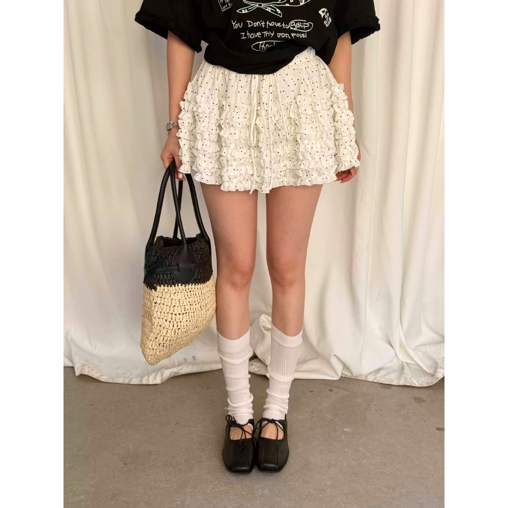 Chân Váy Chấm Bi Joolate Viền Bèo Vintage Dáng Ngắn Có Quần Bảo Hộ – Váy Xếp Ly Ulzzang Nữ Tính Dễ Thương 1649