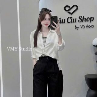 VMY Studio - Set áo sơ mi mix áo kẻ vòng cổ nhiều màu, áo sơ mi tay dài xinh xắn nữ