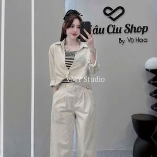 VMY Studio - Set áo sơ mi mix áo kẻ vòng cổ nhiều màu, áo sơ mi tay dài xinh xắn nữ