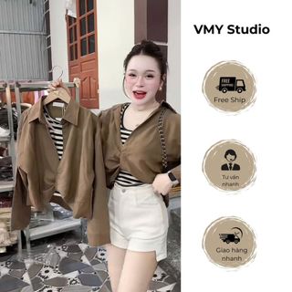 VMY Studio - Set áo sơ mi mix áo kẻ vòng cổ nhiều màu, áo sơ mi tay dài xinh xắn nữ