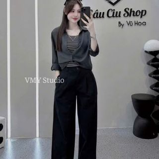 VMY Studio - Set áo sơ mi mix áo kẻ vòng cổ nhiều màu, áo sơ mi tay dài xinh xắn nữ