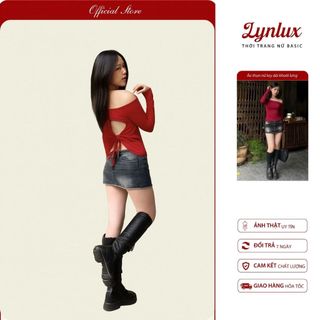 Áo Thun Nữ Trễ Vai Dài Tay Khoét Lưng Buộc Dây Sexy Áo Body Nữ Co Giãn Tôn Dáng Hot Trend LynLux Chất liệu Ladong mềm m