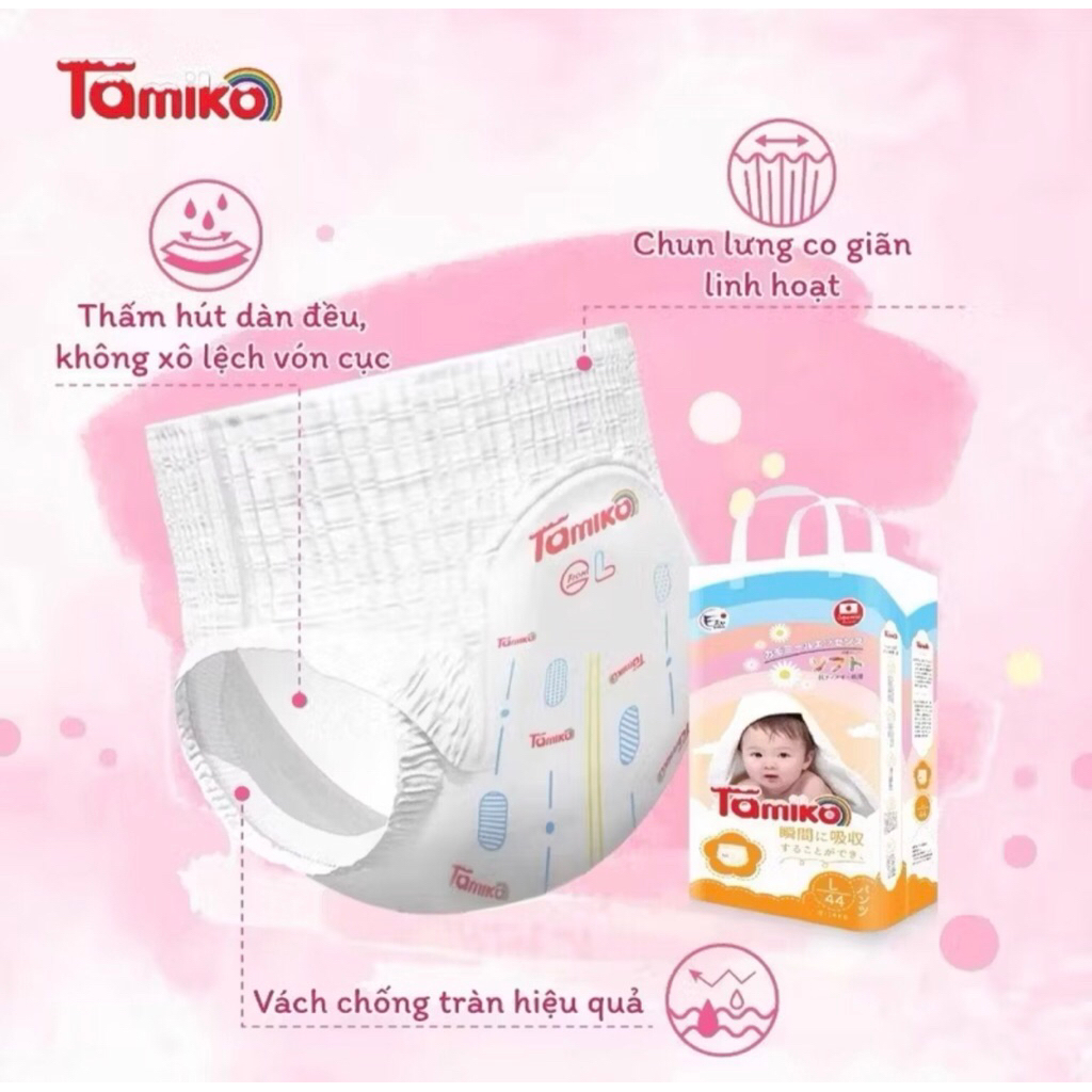 Tã bỉm Nhật Tamiko NB68/S60/M58/M48/L44/XL42/XXL38/XXXL32 Mềm Mịn ,Thấm Hút Nhanh, Thoáng Khí