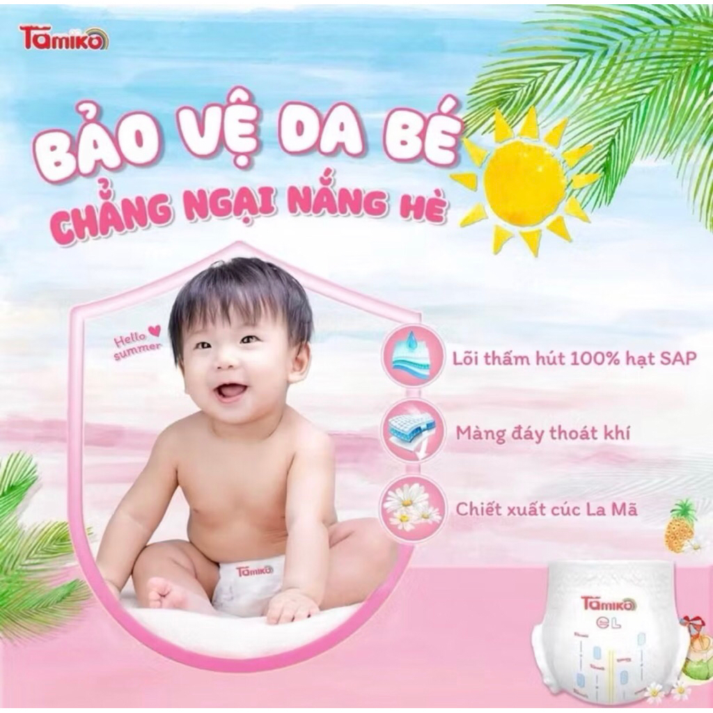 Tã bỉm Nhật Tamiko NB68/S60/M58/M48/L44/XL42/XXL38/XXXL32 Mềm Mịn ,Thấm Hút Nhanh, Thoáng Khí