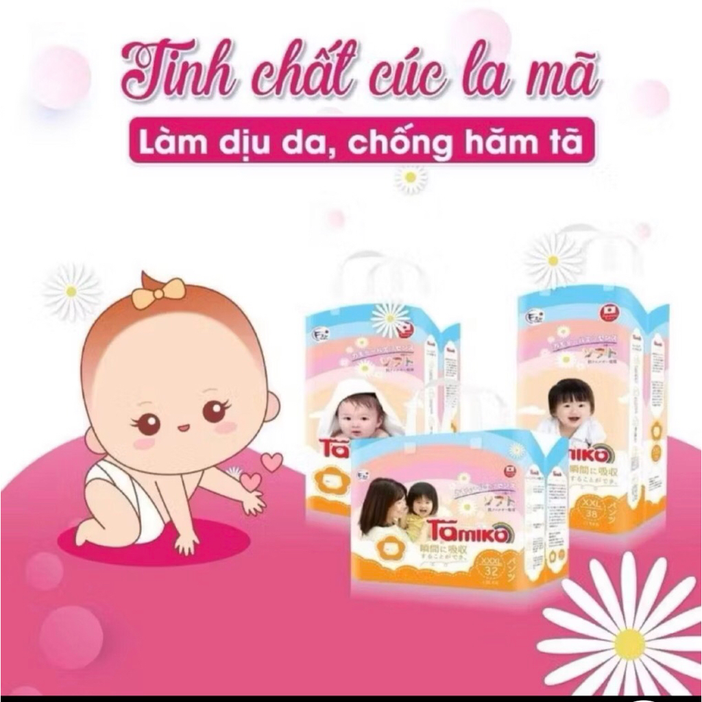 Tã bỉm Nhật Tamiko NB68/S60/M58/M48/L44/XL42/XXL38/XXXL32 Mềm Mịn ,Thấm Hút Nhanh, Thoáng Khí
