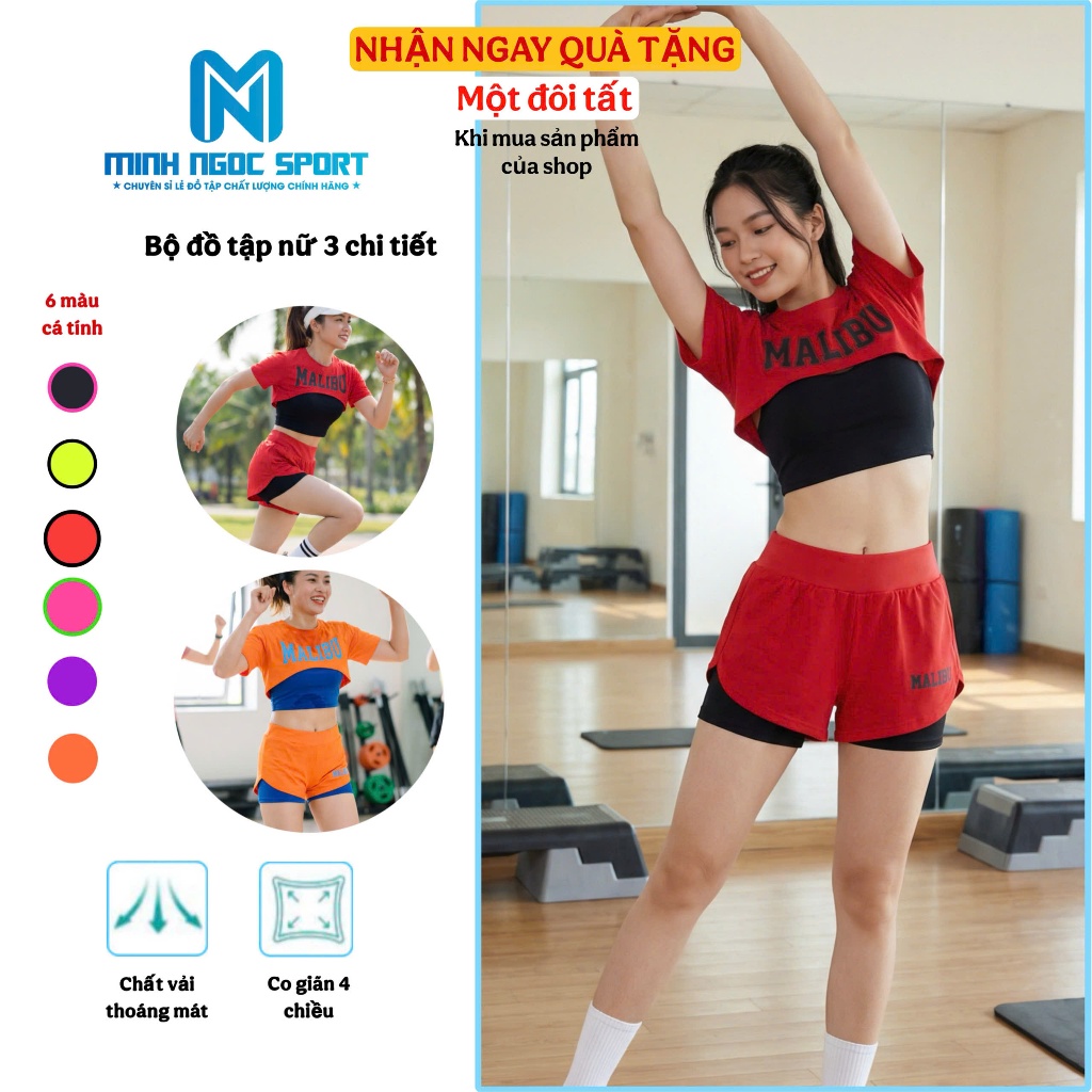 Bộ tập gym nữ nhảy erobic tập yoga đi biển siêu đẹp chất codanx thấm hút tốt tặng kèm mút ngực TS-03