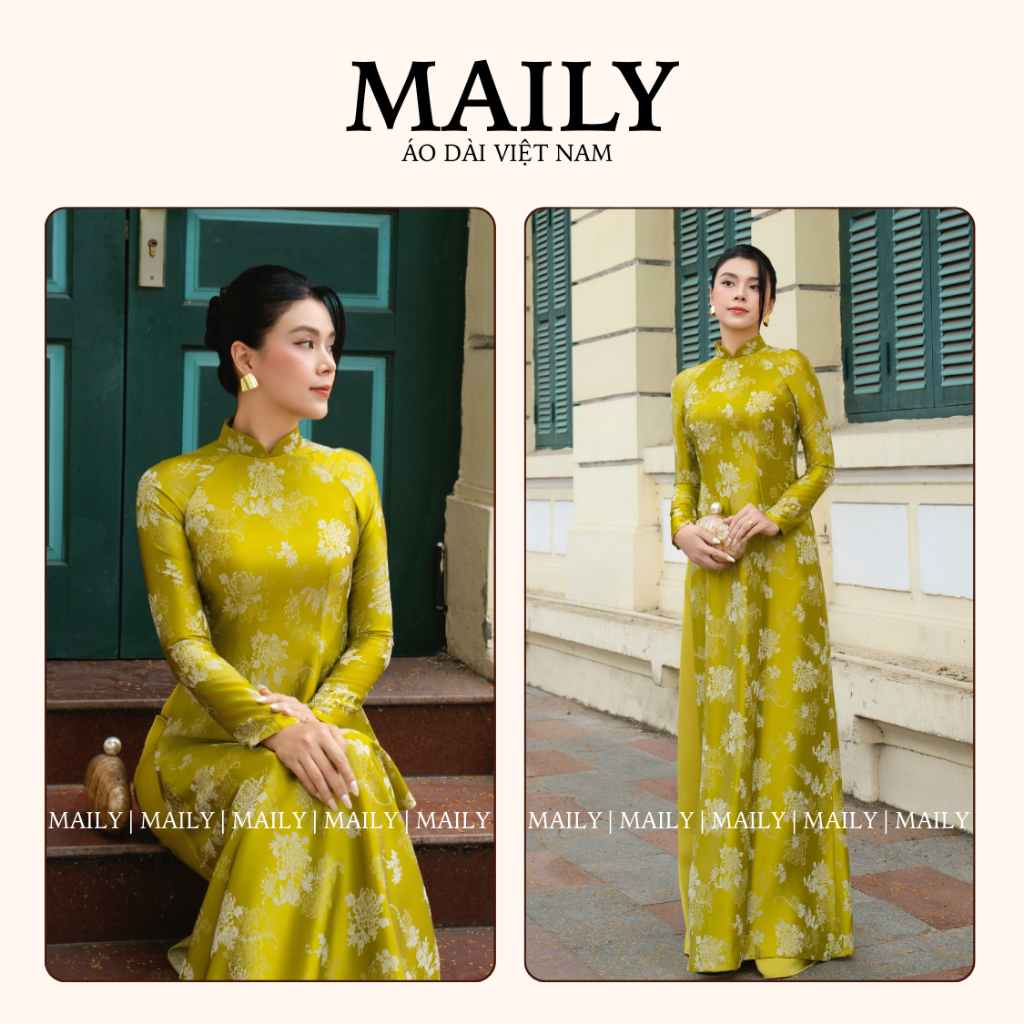 Áo Dài Duyên Nhã Dáng Ôm Truyền Thống, Thiết Kế 2 Tà Cổ Cao Tay Dài Sang Trọng - ÁO DÀI MAILY