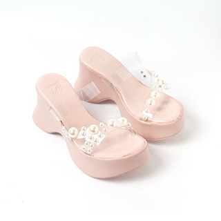 DÉP ĐẾ XUỒNG 9cm QUAI TRONG SUỐT TÁN HỘT NGỌC  ,THỜI TRANG SANG TRỌNG D4779