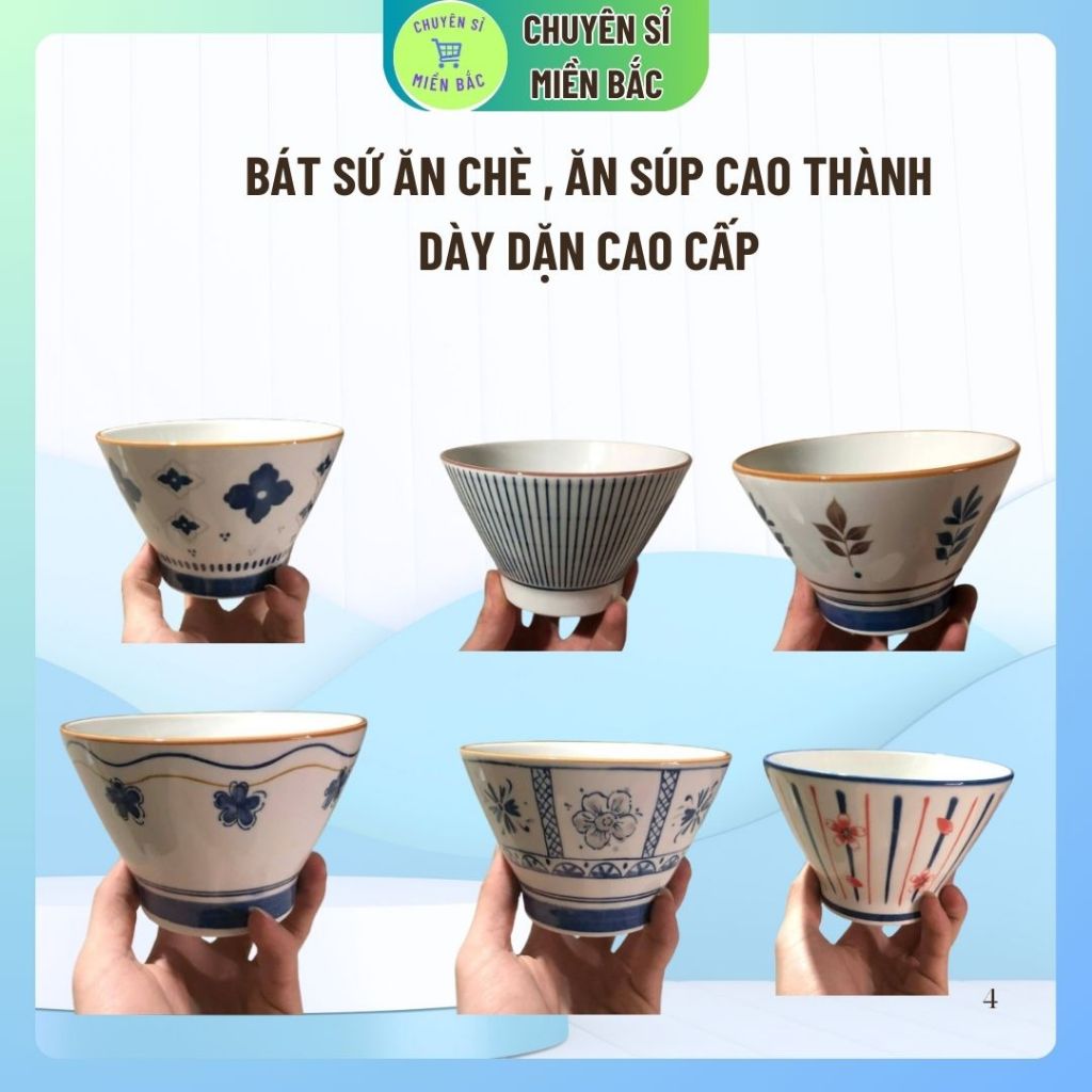 Bát ăn cơm, Bát chè mẫu 1, Bát sứ decor kiểu dáng bát nón hoạ tiết thổ cẩm siêu xinh