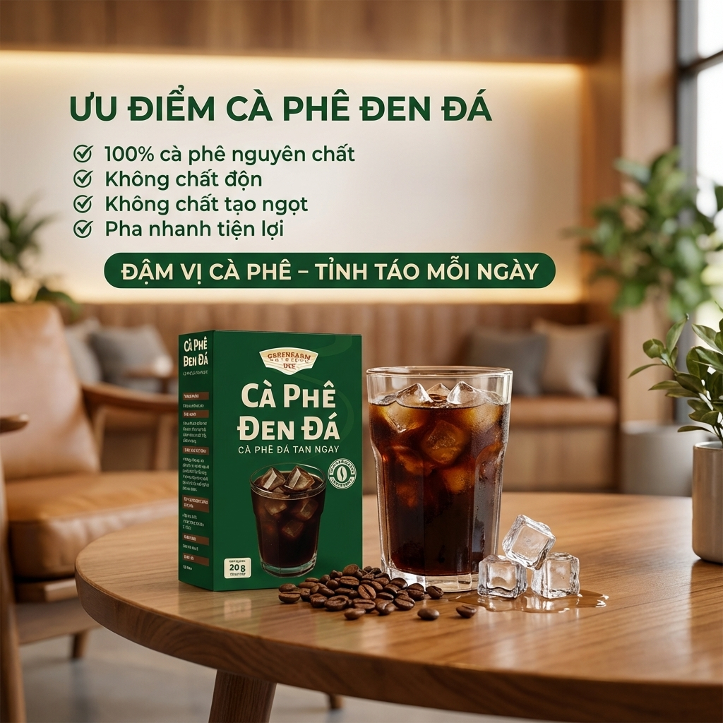 [ Mua 1 Tặng 2, Có 3 Hộp ] Cà Phê Đen Hòa Tan 100% Nguyên Chất – Không Đường – 0 Cal – Hộp 10 Gói x 2g