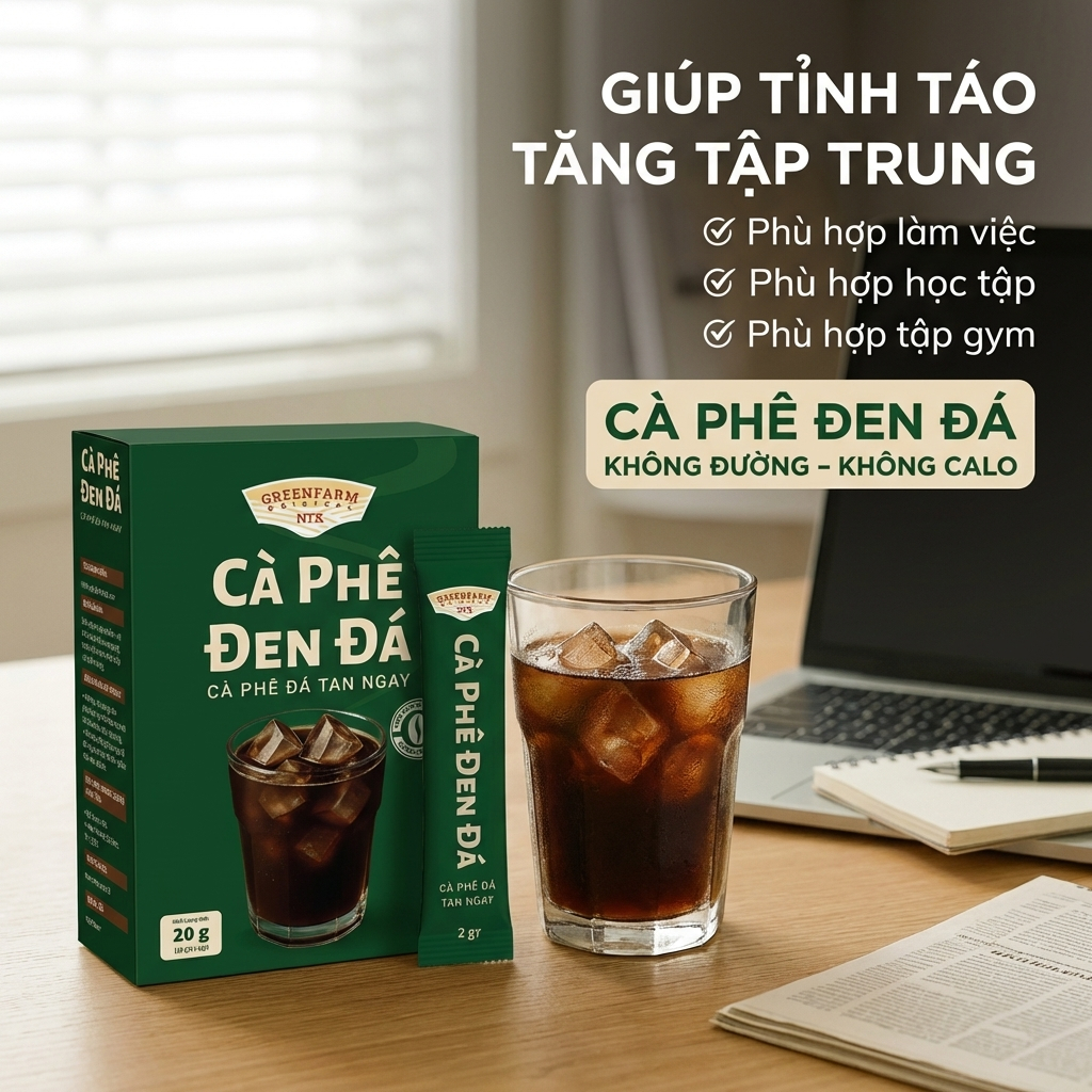[ Mua 3 Tặng 2, Có 5 Hộp ] Cà Phê Đen Hòa Tan 100% Nguyên Chất – Không Đường – 0 Cal – Hộp 10 Gói x 2g