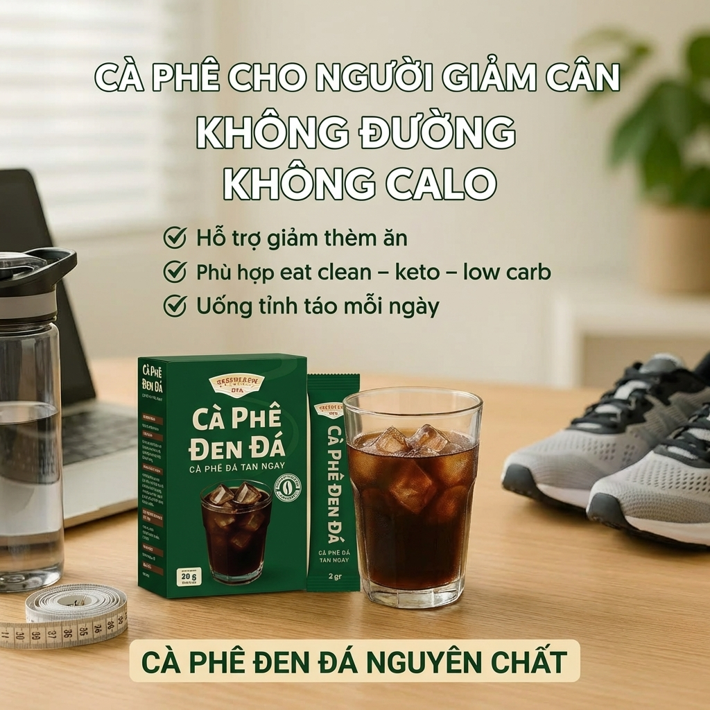 [ Mua 3 Tặng 2, Có 5 Hộp ] Cà Phê Đen Hòa Tan 100% Nguyên Chất – Không Đường – 0 Cal – Hộp 10 Gói x 2g