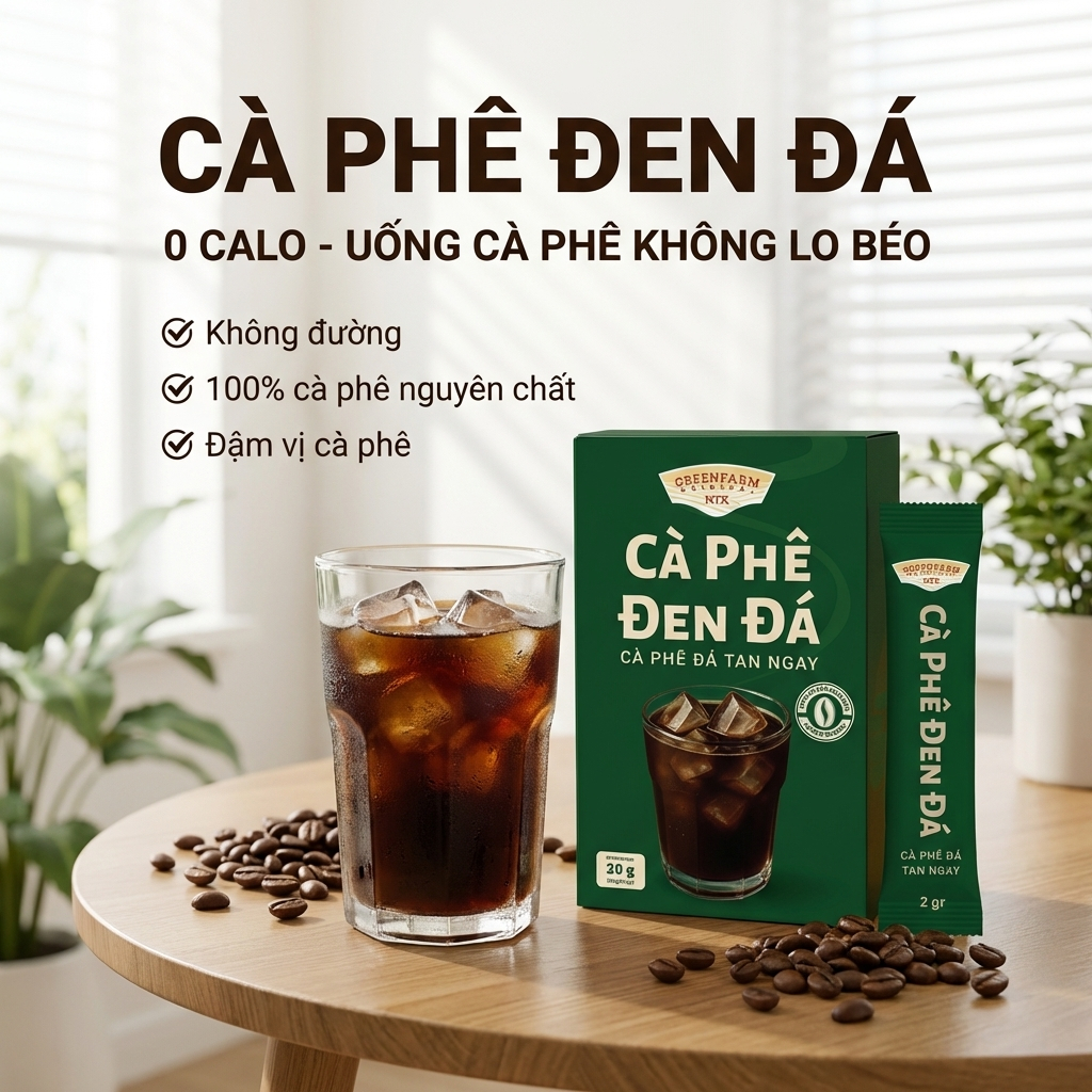 [ Mua 3 Tặng 2, Có 5 Hộp ] Cà Phê Đen Hòa Tan 100% Nguyên Chất – Không Đường – 0 Cal – Hộp 10 Gói x 2g