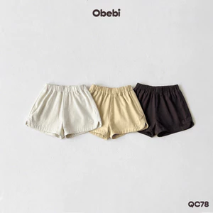 Quần Đùi Kaki Hình Thêu Bóng Obebi Cotton Phong Cách Hàn Mềm Mại Cho Bé Trai Bé Gái từ 8kg - 22kg QC78