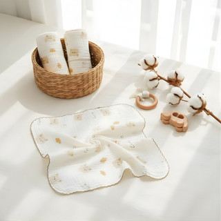 Túi 5 khăn sữa xô Muslin họa tiết Anchee, mềm mại thấm hút tốt.