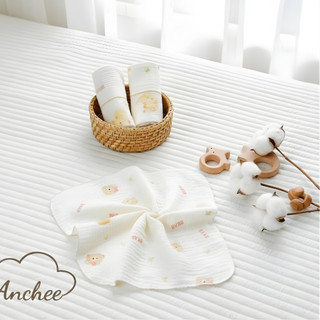 Túi 5 khăn sữa xô Muslin họa tiết Anchee, mềm mại thấm hút tốt.