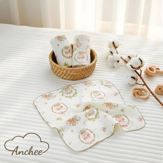 Túi 5 khăn sữa xô Muslin họa tiết Anchee, mềm mại thấm hút tốt.