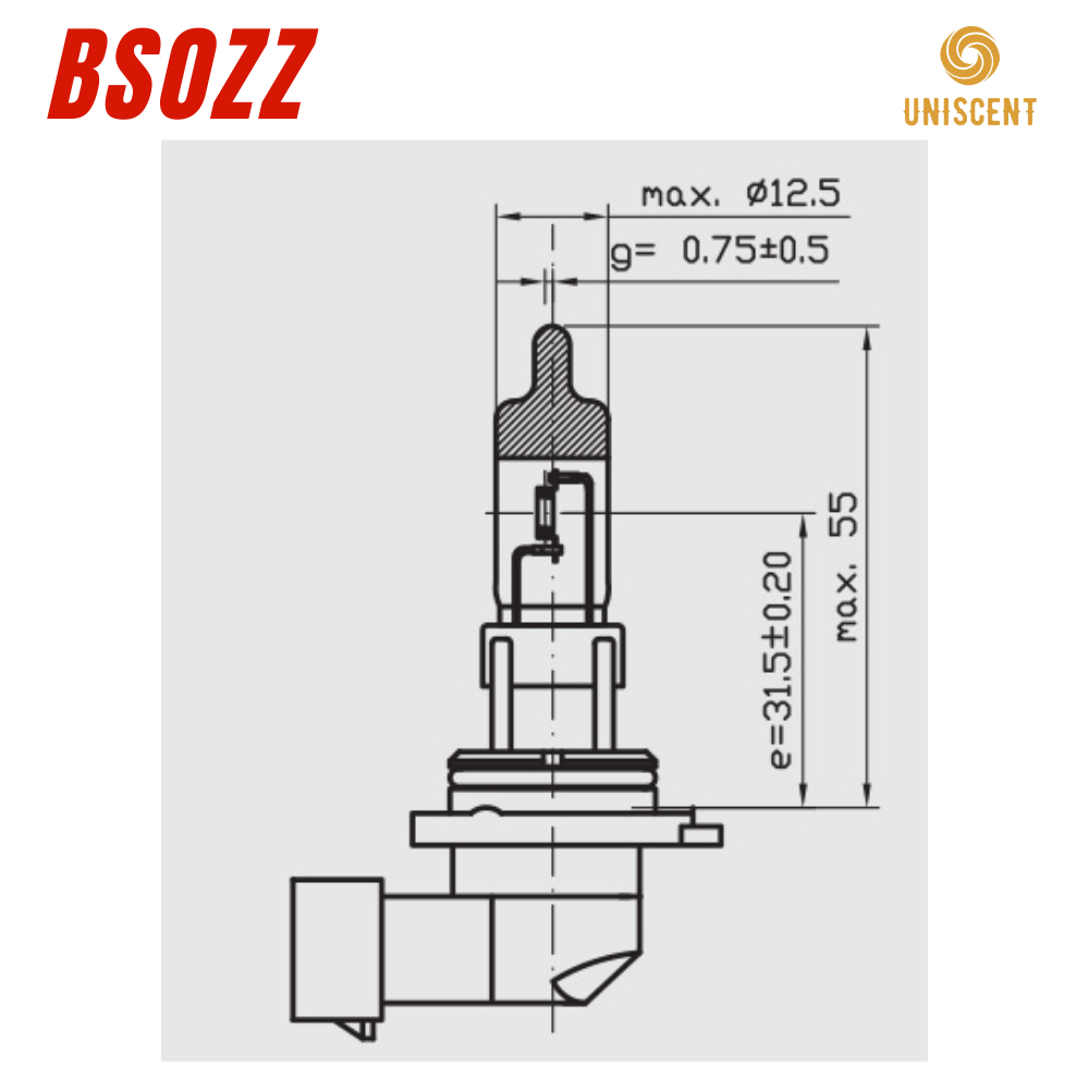 Bóng Đèn Halogen 9006-12V-55W/ Bóng Đèn HB4-P22D/ Nhiệt Màu 3200K Cho Ô Tô- BSOZZ- Made In Thailand