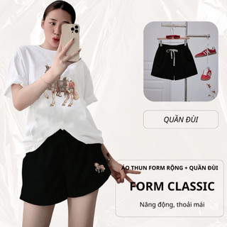 Bộ Áo Phông Nữ Chepol In Chữ, Cổ Tròn, Tay Ngắn, Phối Quần Đùi, Chất Cotton Cao Cấp (Áo Thun Trắng+Quần Đùi Đen)CP_21041