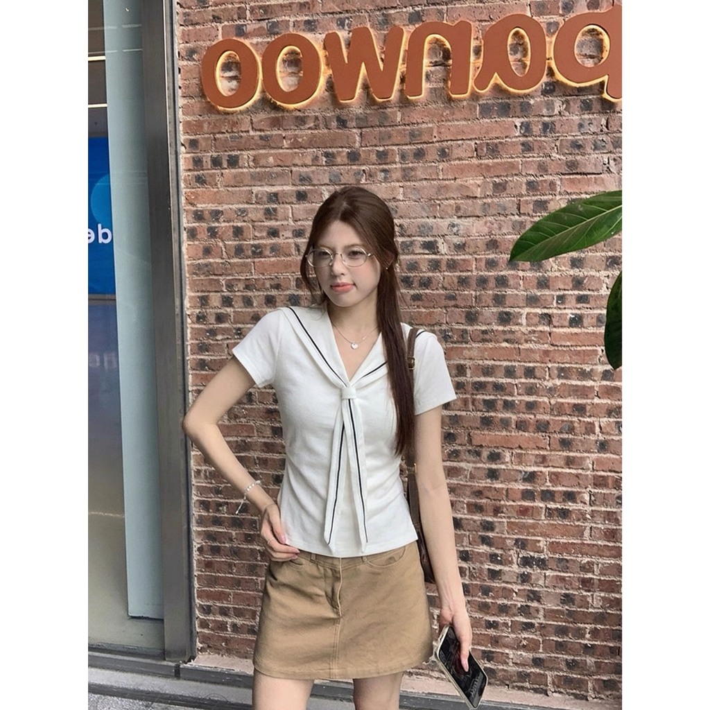 Áo Thun Cộc Tay Nữ Nổ V Viền Đen Thắt Nơ Xinh Xắn Dễ Thương Đi Chơi Dạo Phố Thanhhuyenclothings (B522)